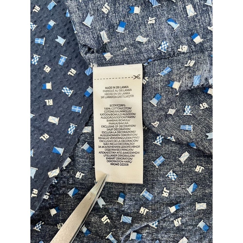 Polo Ralph Lauren Shirt Adult Large Blue Seersucker All Over Print Smart Casual - Picture 4 of 9